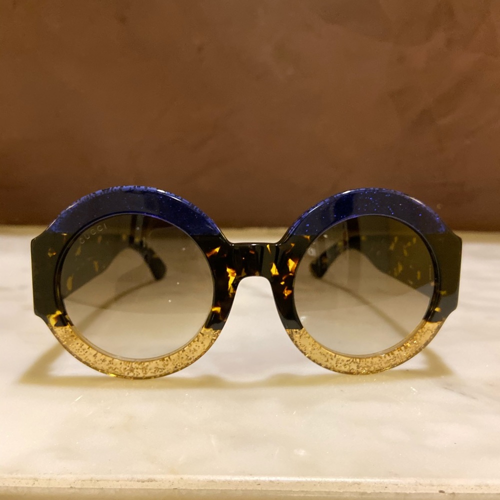 Gucci Havana glitter and blue round sunglasses